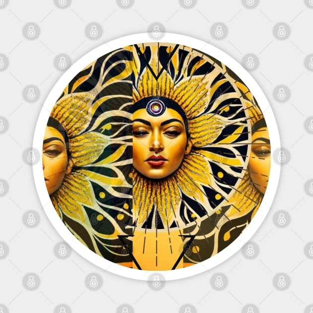 Sunflower Woman, Manipura, Solar Plexus Chakra, Yellow Flower Magnet by HelenGie